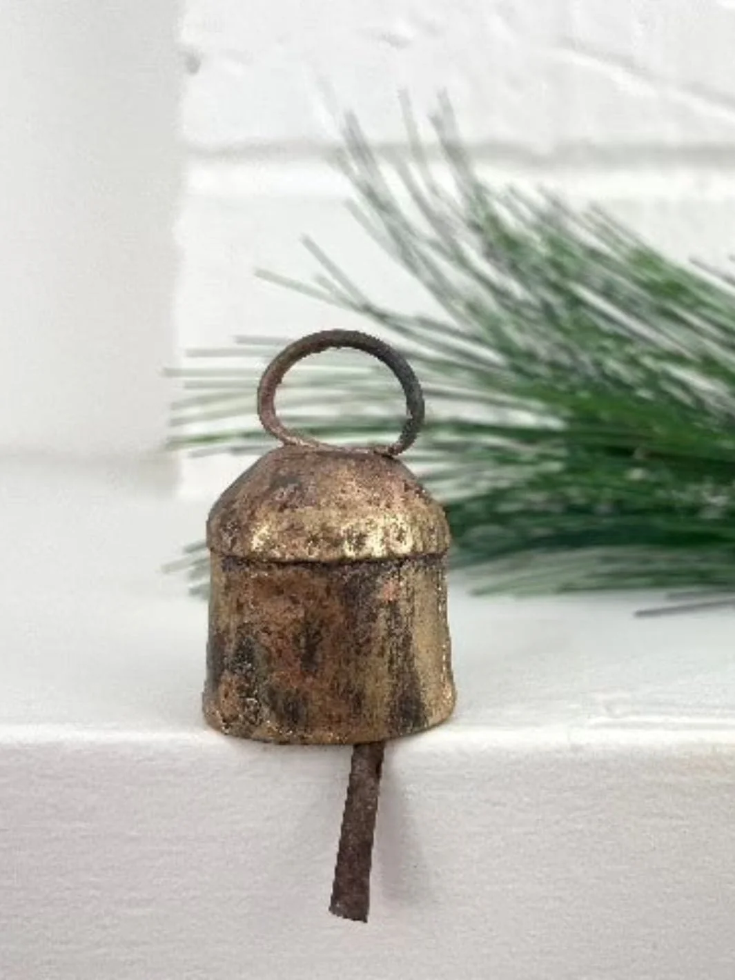 1 3/4" Rustic Little Rounded Top Tin Brass Finish Bell - Image 2