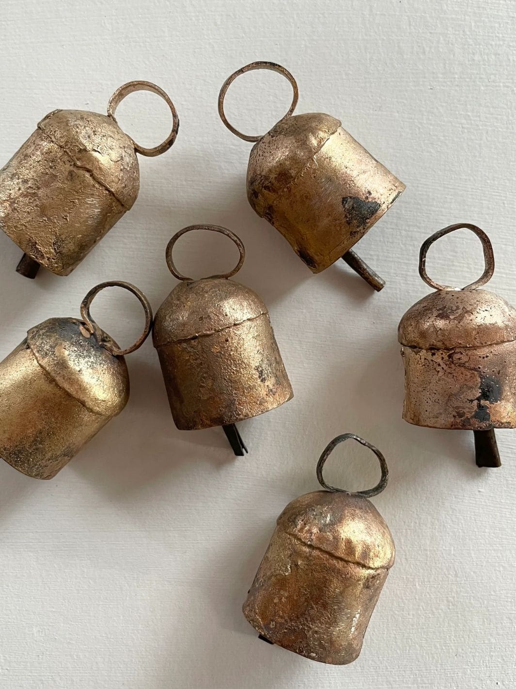 1 3/4" Rustic Little Rounded Top Tin Brass Finish Bell - Image 3