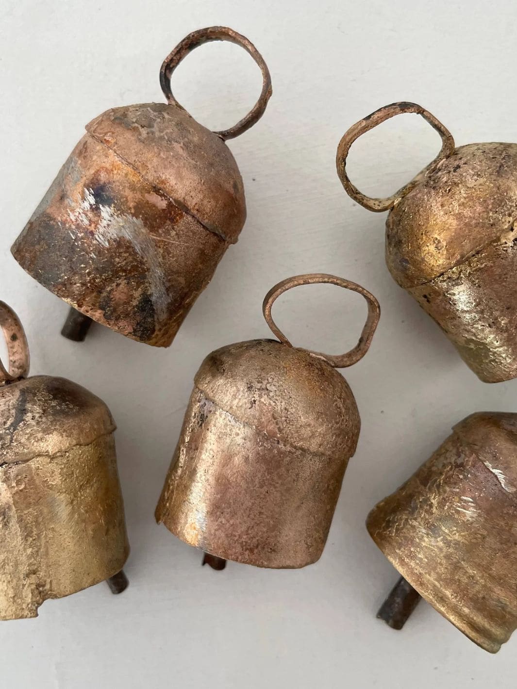1 3/4" Rustic Little Rounded Top Tin Brass Finish Bell - Image 4
