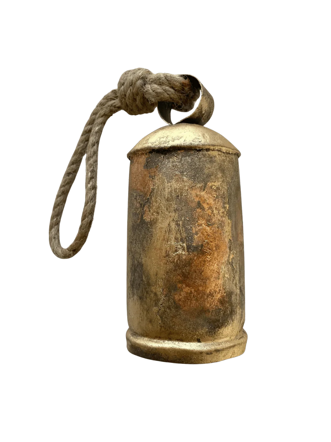 6 1/2" Tin Brass Finish Bell w/ Wood Striker Jute Hanger