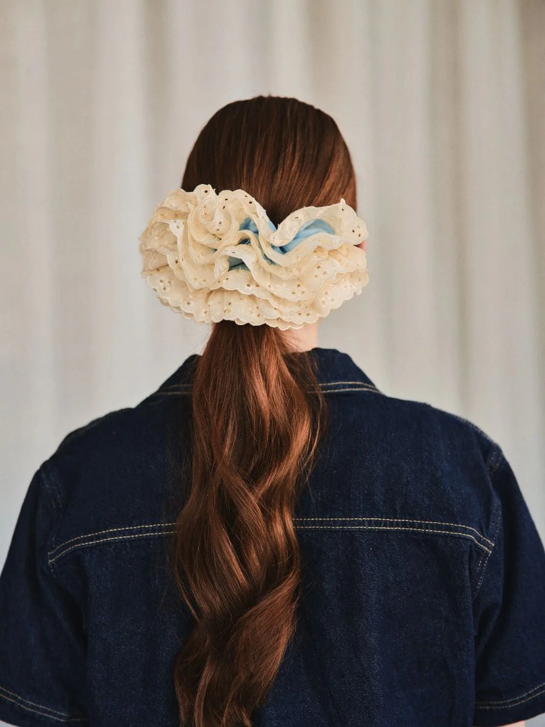 Azalea - Oversized Linen Pom On Comb - Light Blue - Image 3