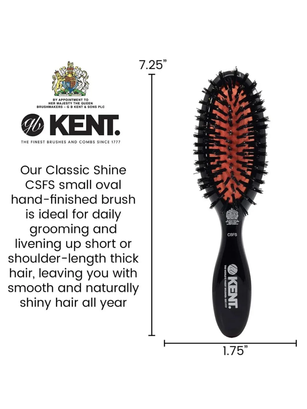Classic Shine Small Pure Black Bristle Hairbrush - Image 5