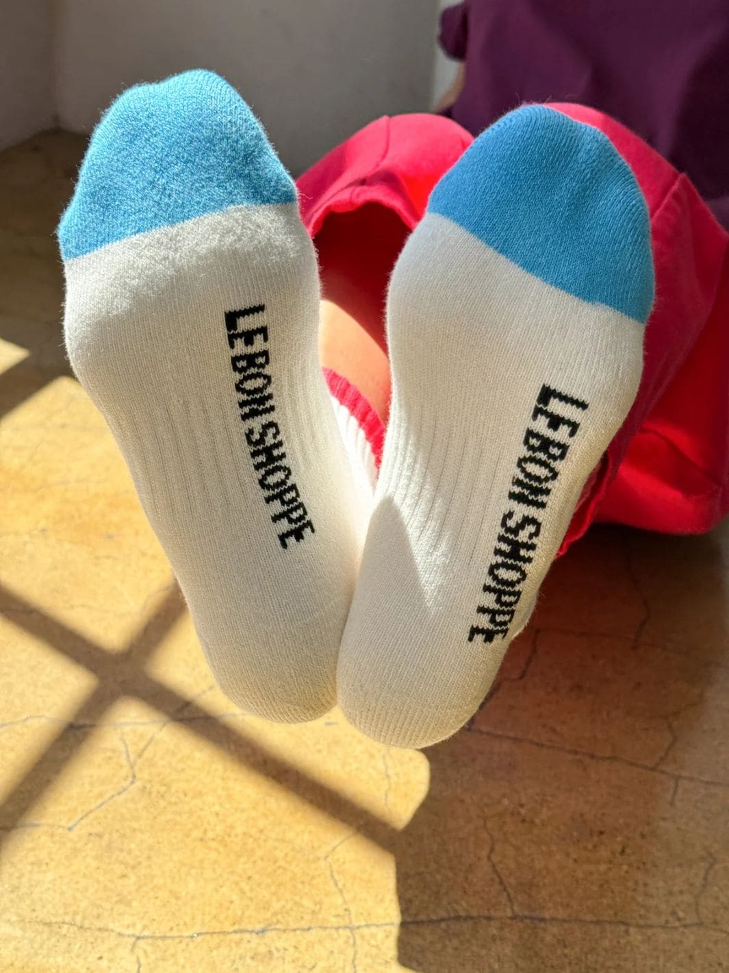 Color Block Girlfriend Socks - Blue Red - Image 3