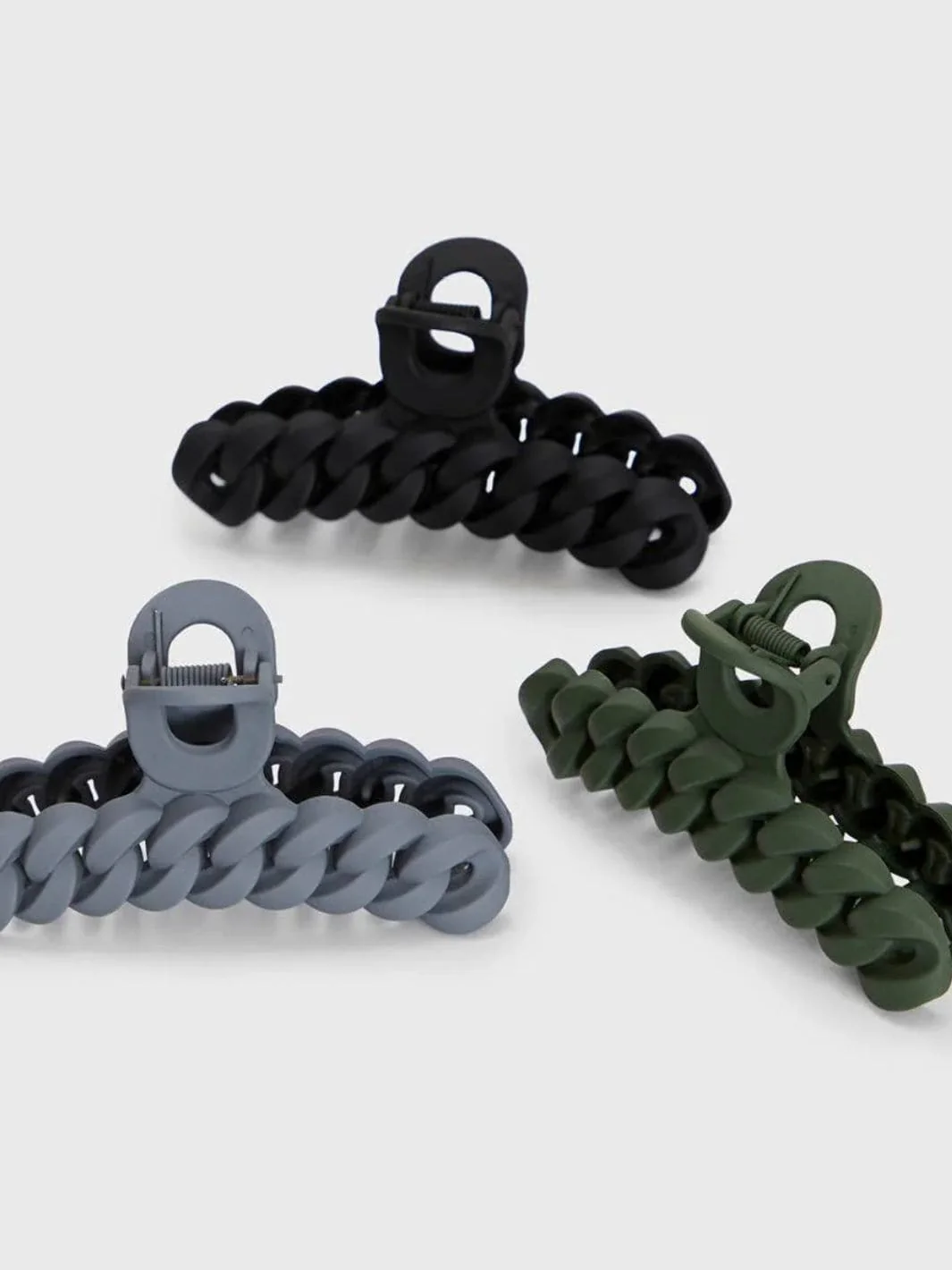 Eco-friendly Chain Claw Clip 3pc Set - Black/Moss - Image 3