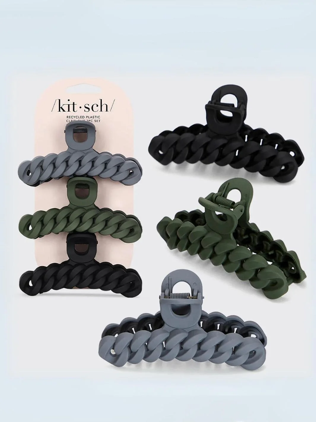 Eco-friendly Chain Claw Clip 3pc Set - Black/Moss - Image 6