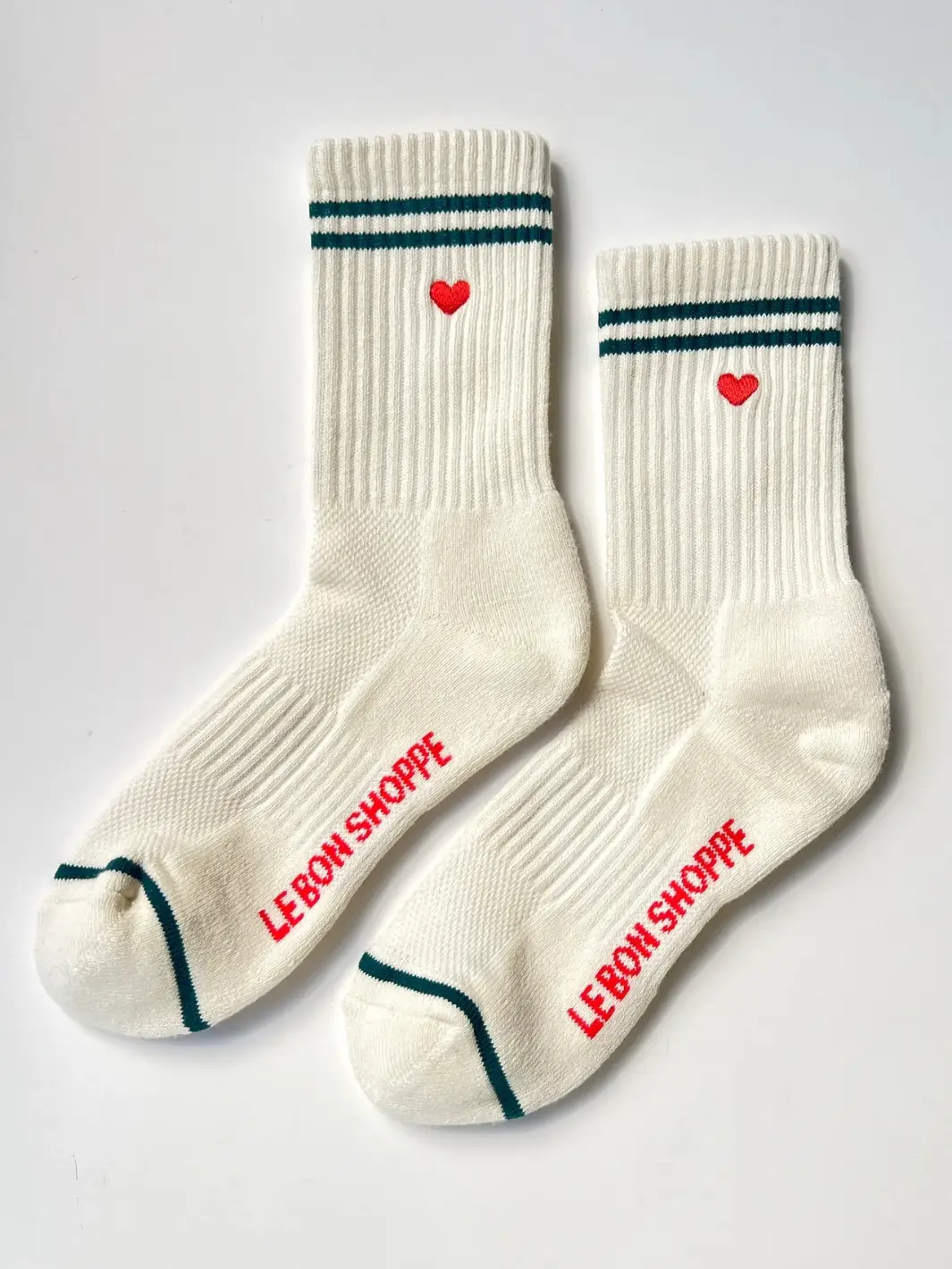 Embroidered Boyfriend Socks - Parchment + Heart - Image 2