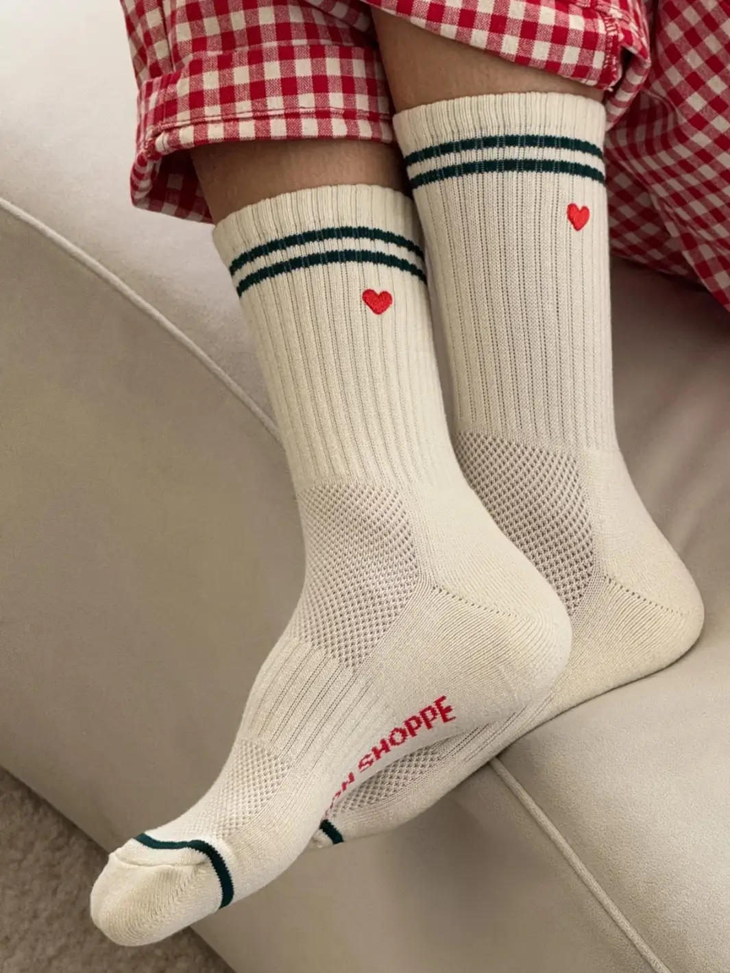 Embroidered Boyfriend Socks - Parchment + Heart - Image 3