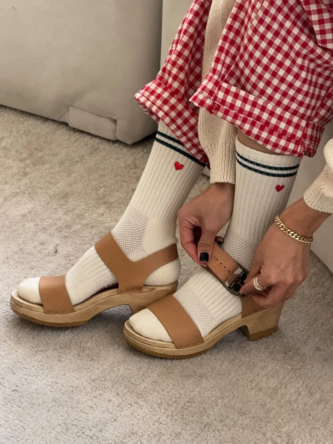 Embroidered Boyfriend Socks - Parchment + Heart - Image 4
