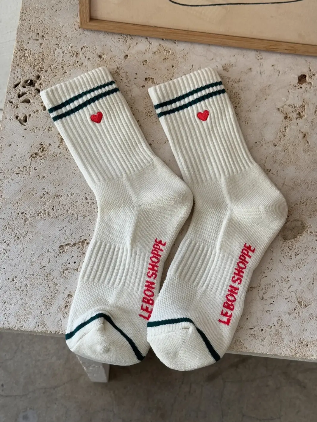 Embroidered Boyfriend Socks - Parchment + Heart - Image 5