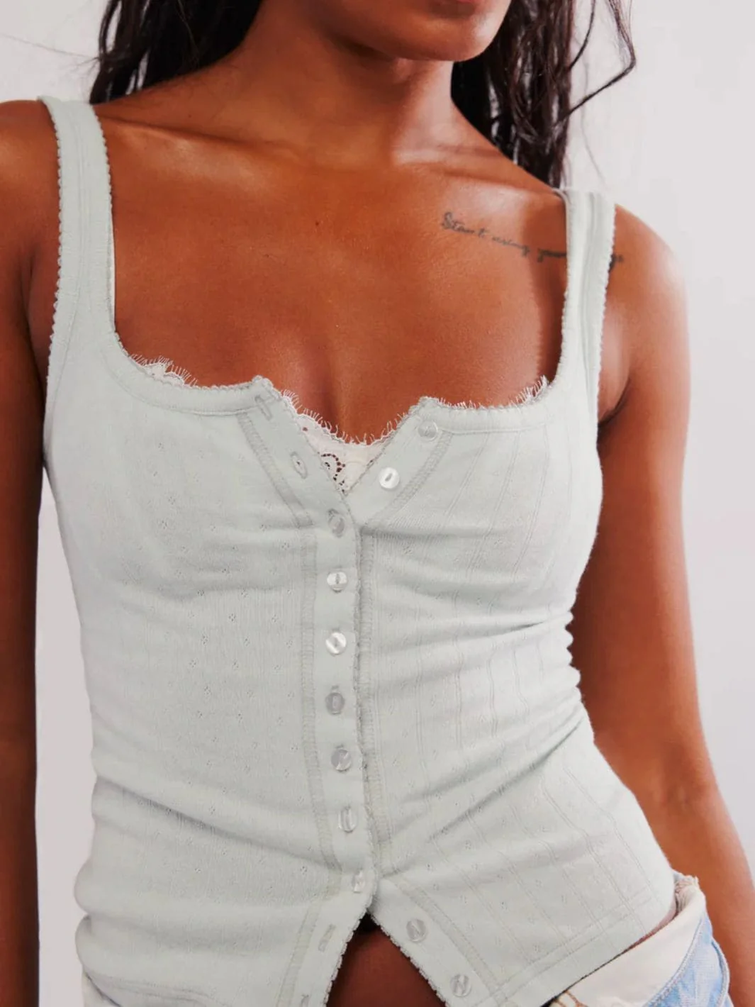 End Game Pointelle Tank - Pale Aqua - Image 2