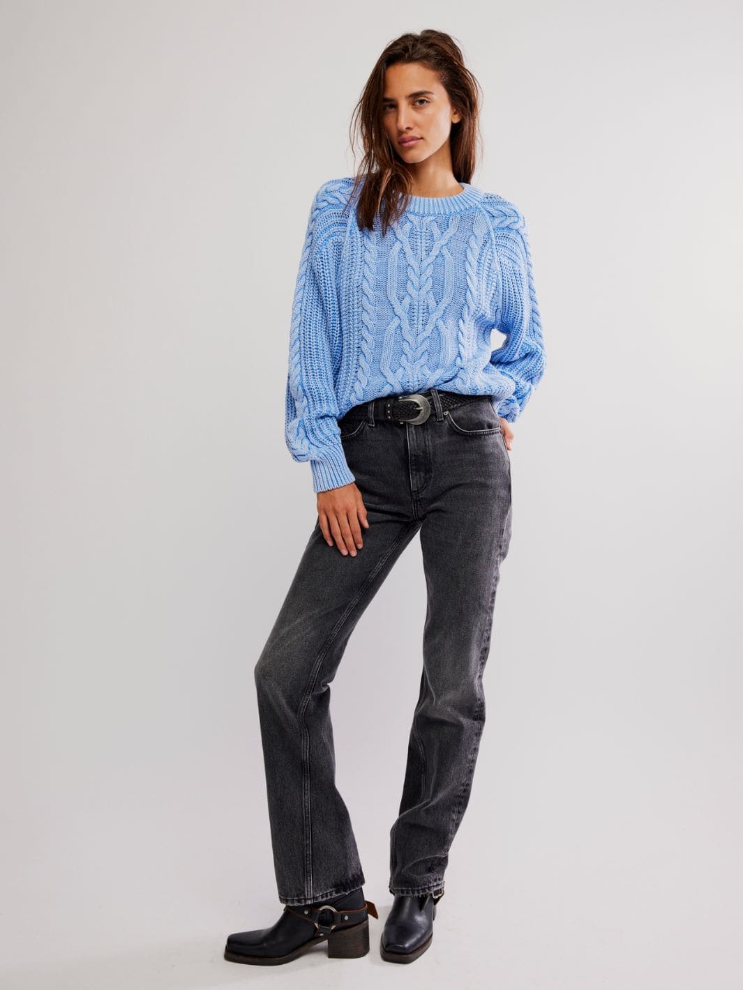 Frankie Cable Sweater - Della Robbia Blue - Image 5