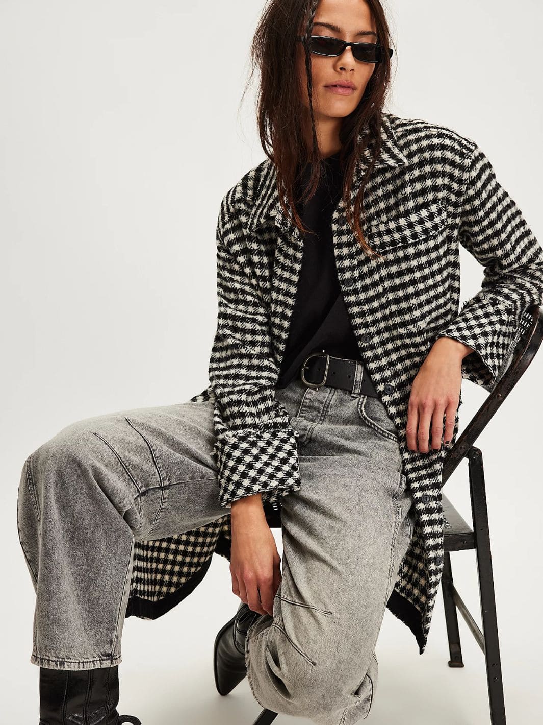 Get Around Houndstooth Shirt - Black + White - Image 3