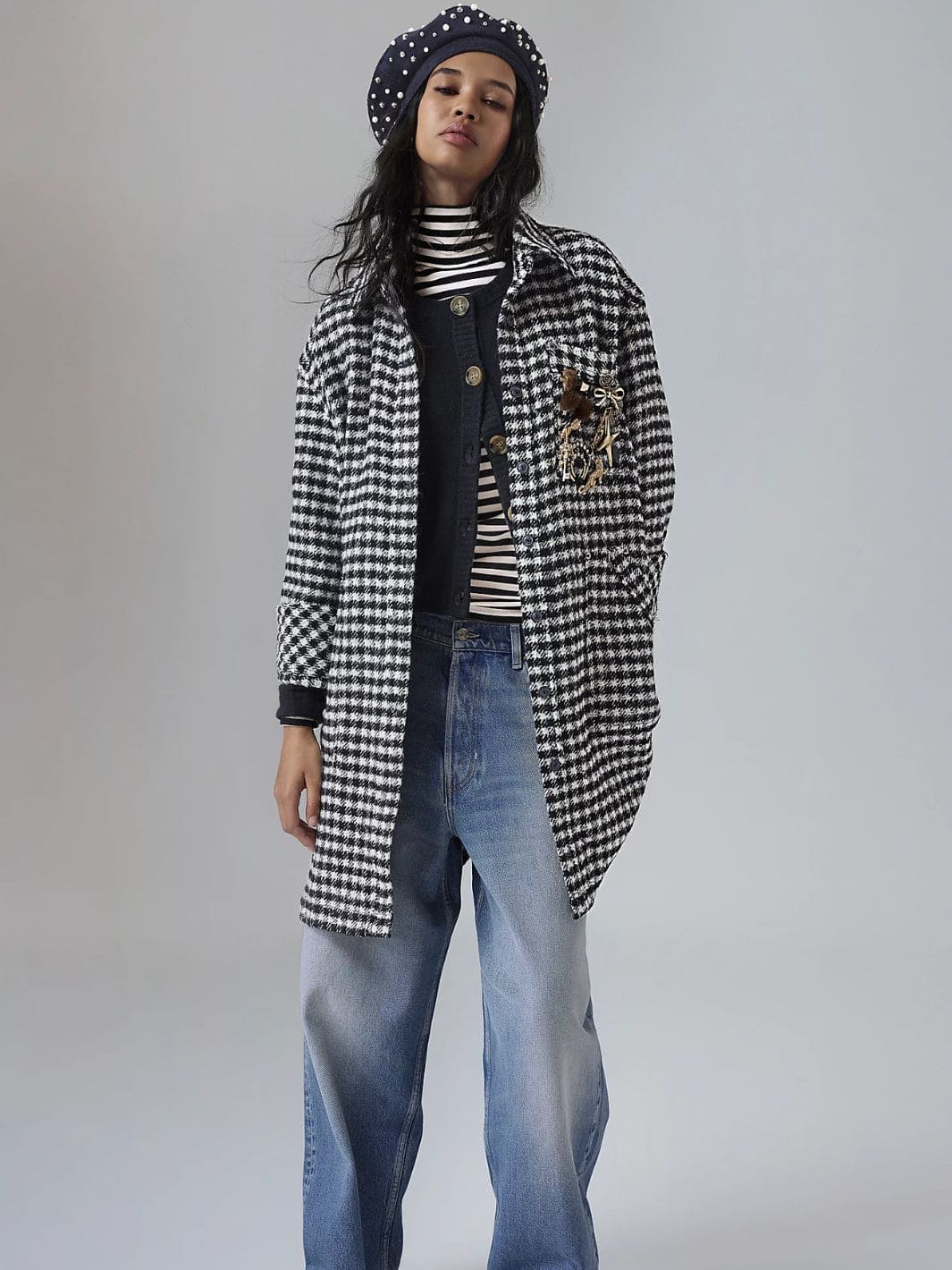 Get Around Houndstooth Shirt - Black + White - Image 5
