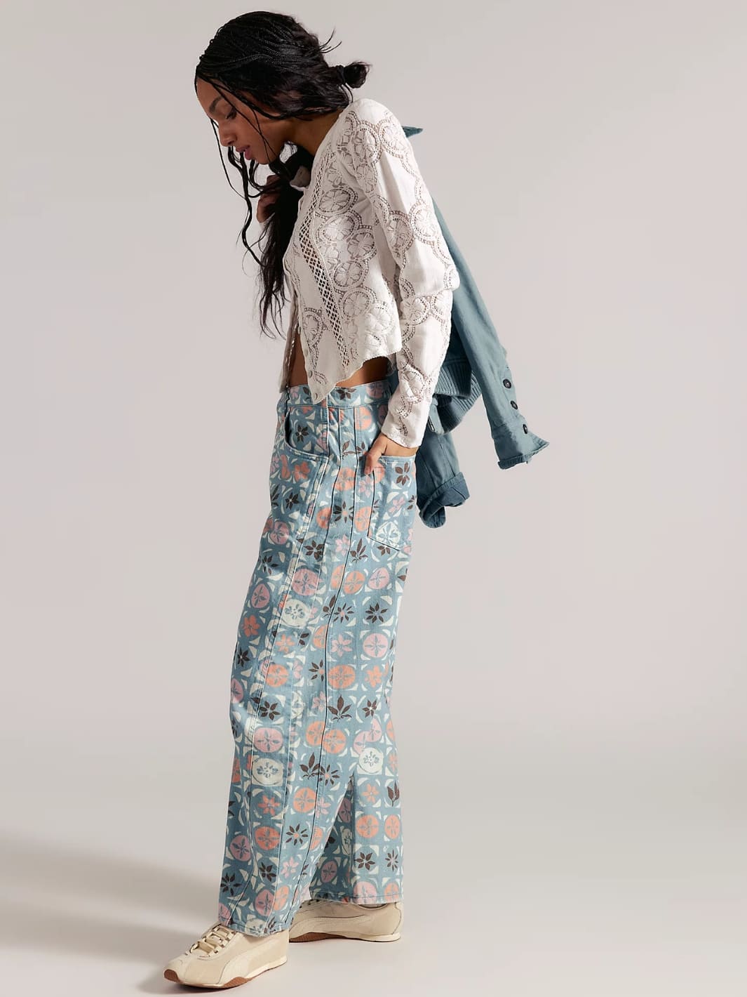 Good Luck Printed Barrel Jeans - Jade Combo Ditsy Block - Image 3