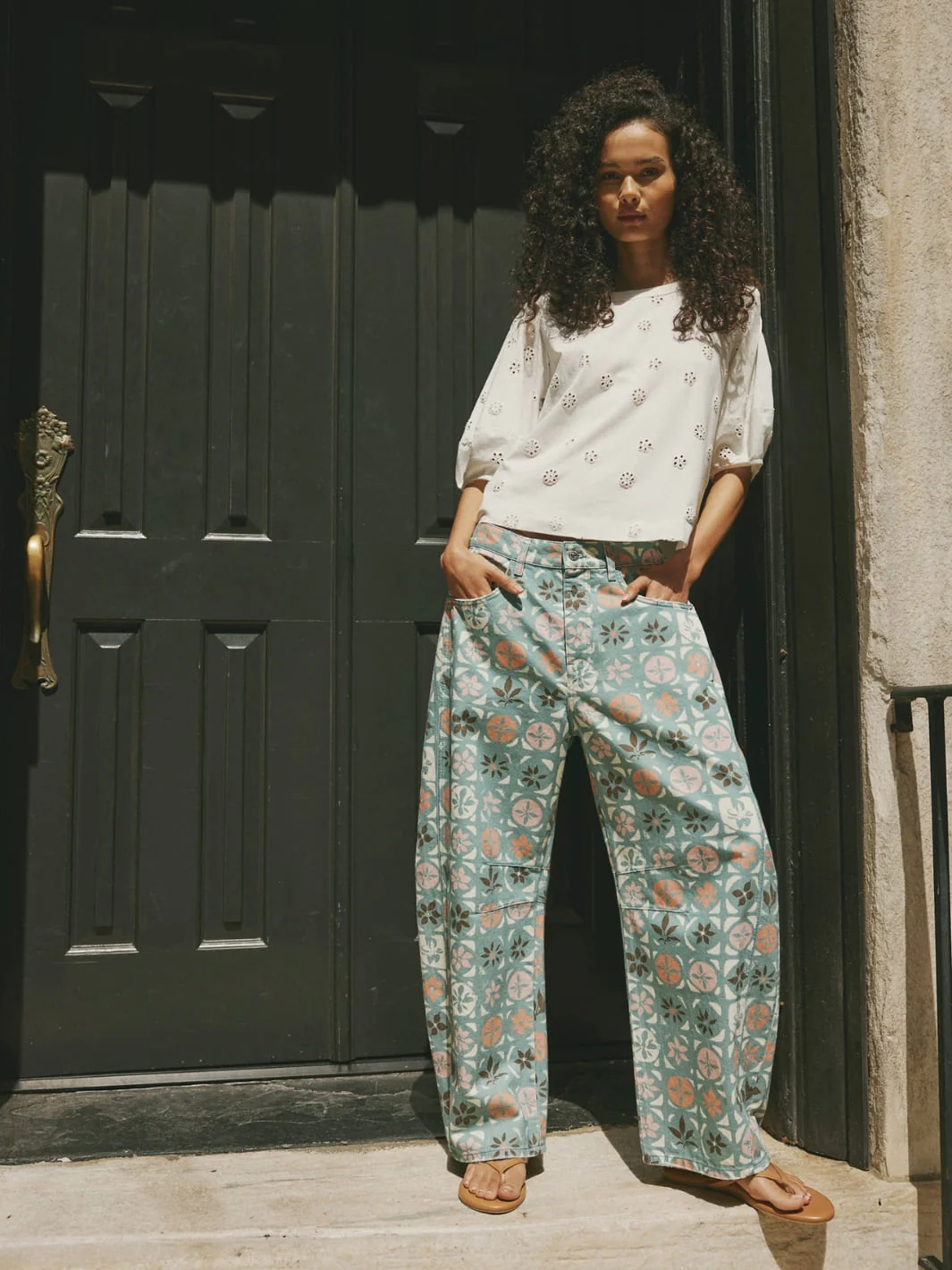 Good Luck Printed Barrel Jeans - Jade Combo Ditsy Block - Image 5