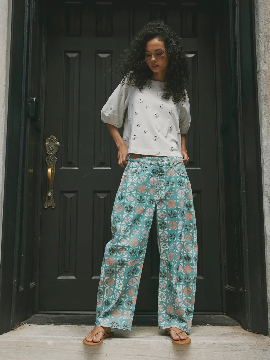 Good Luck Printed Barrel Jeans - Jade Combo Ditsy Block - Image 6