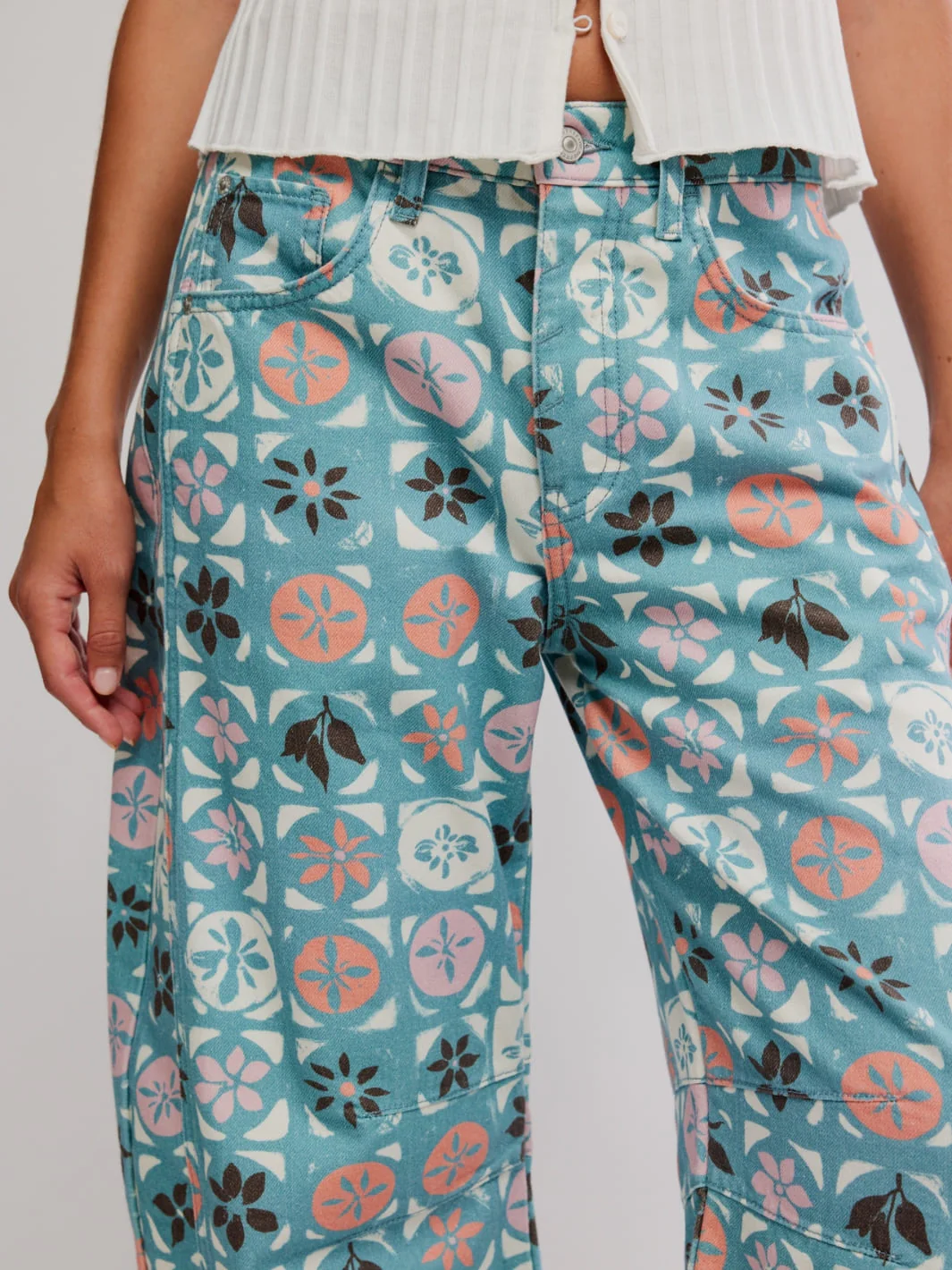 Good Luck Printed Barrel Jeans - Jade Combo Ditsy Block - Image 7