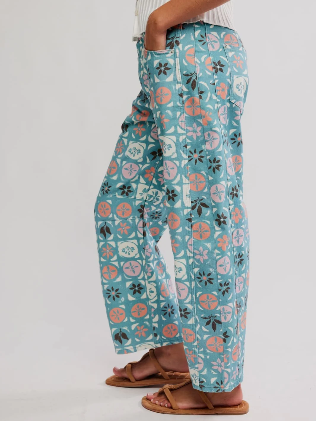 Good Luck Printed Barrel Jeans - Jade Combo Ditsy Block - Image 9
