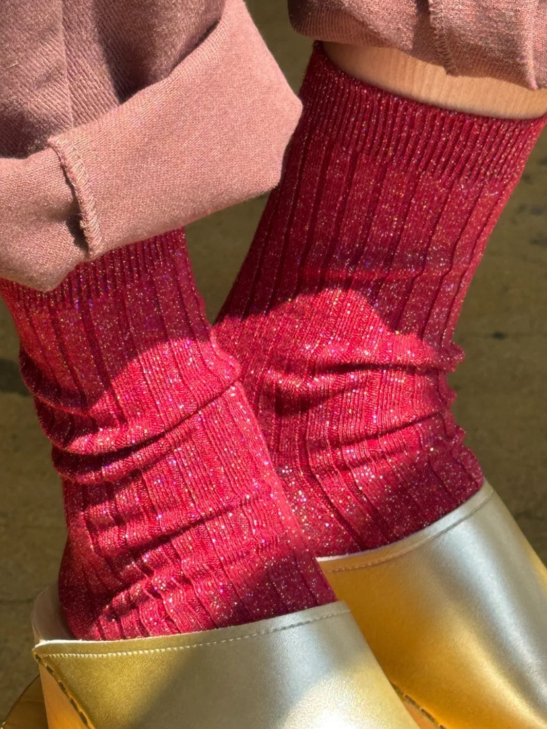 Her Socks (MODAL Lurex) - Carmine Glitter - Image 3