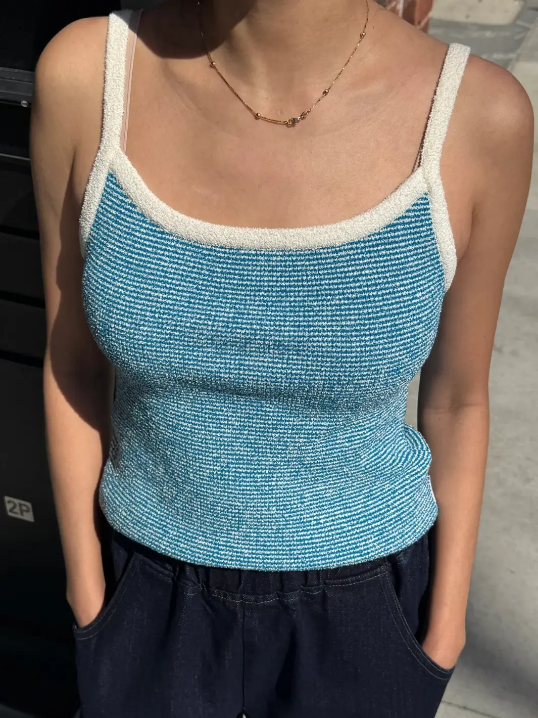 Lily Sweater Cami - Blue Stripe - Image 2