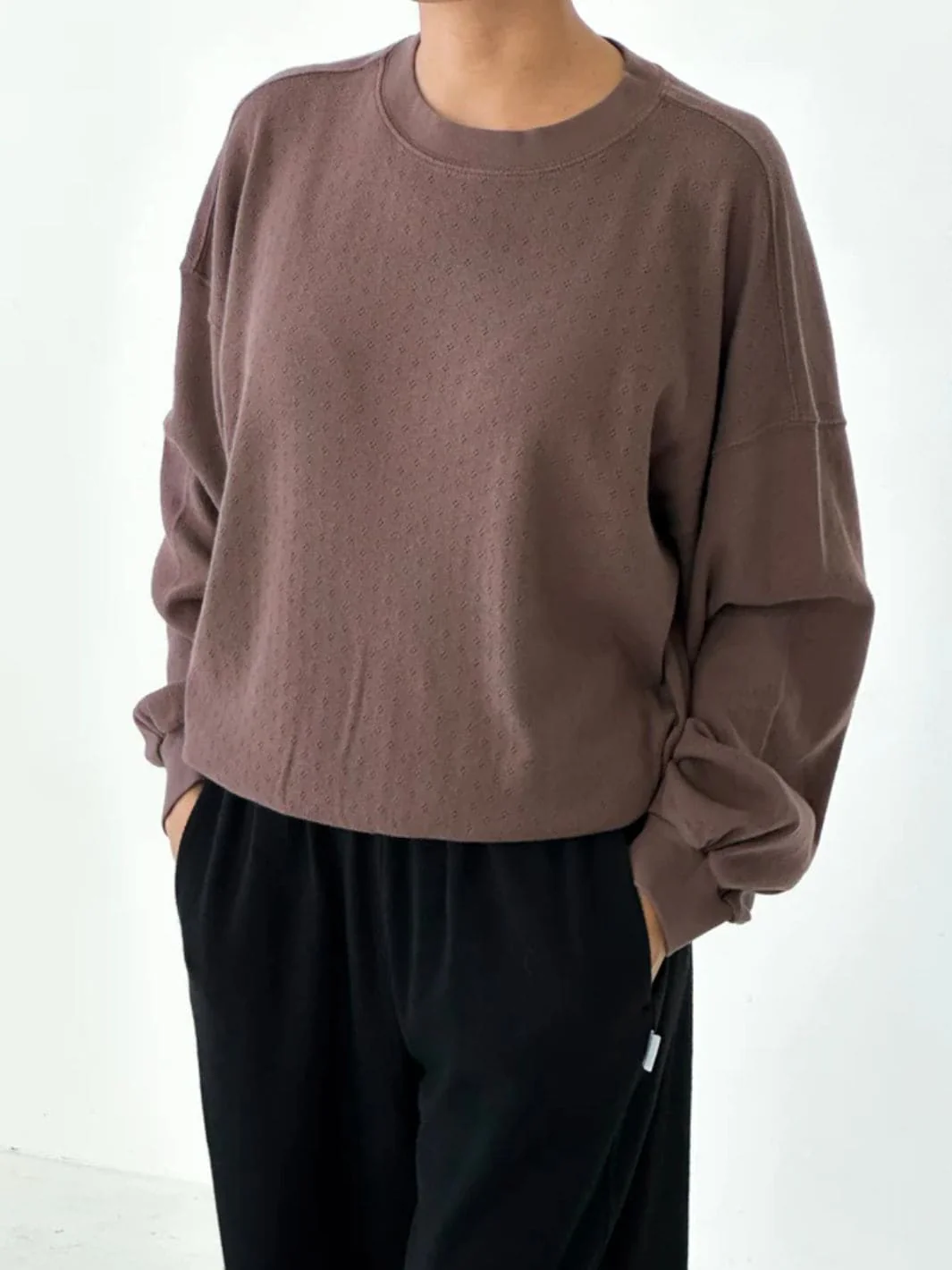 Pointelle Core Sweatshirt - Chocolate - Image 2