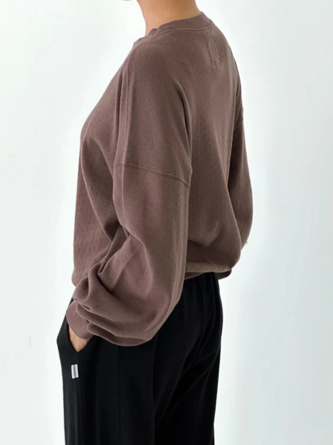 Pointelle Core Sweatshirt - Chocolate - Image 3