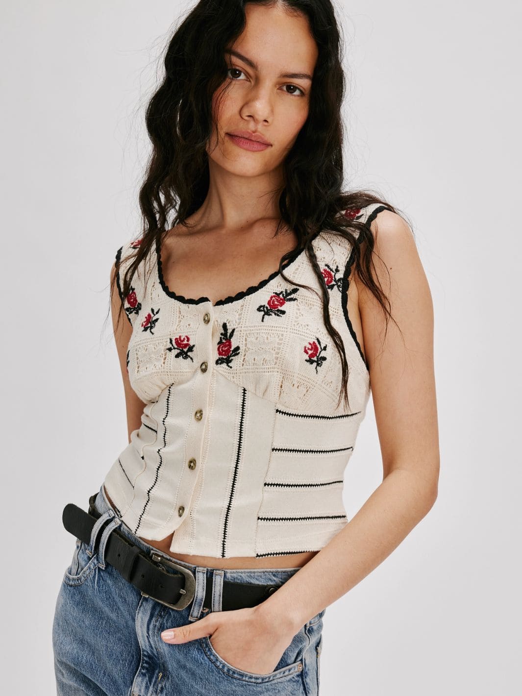 Rose Bud Knit Top - Ivory Combo - Image 2