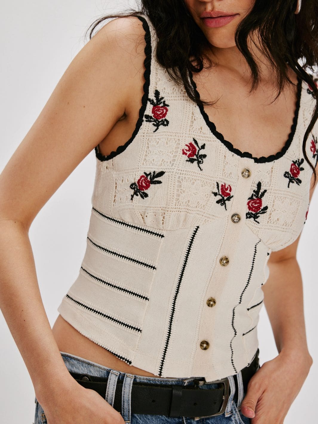 Rose Bud Knit Top - Ivory Combo - Image 4