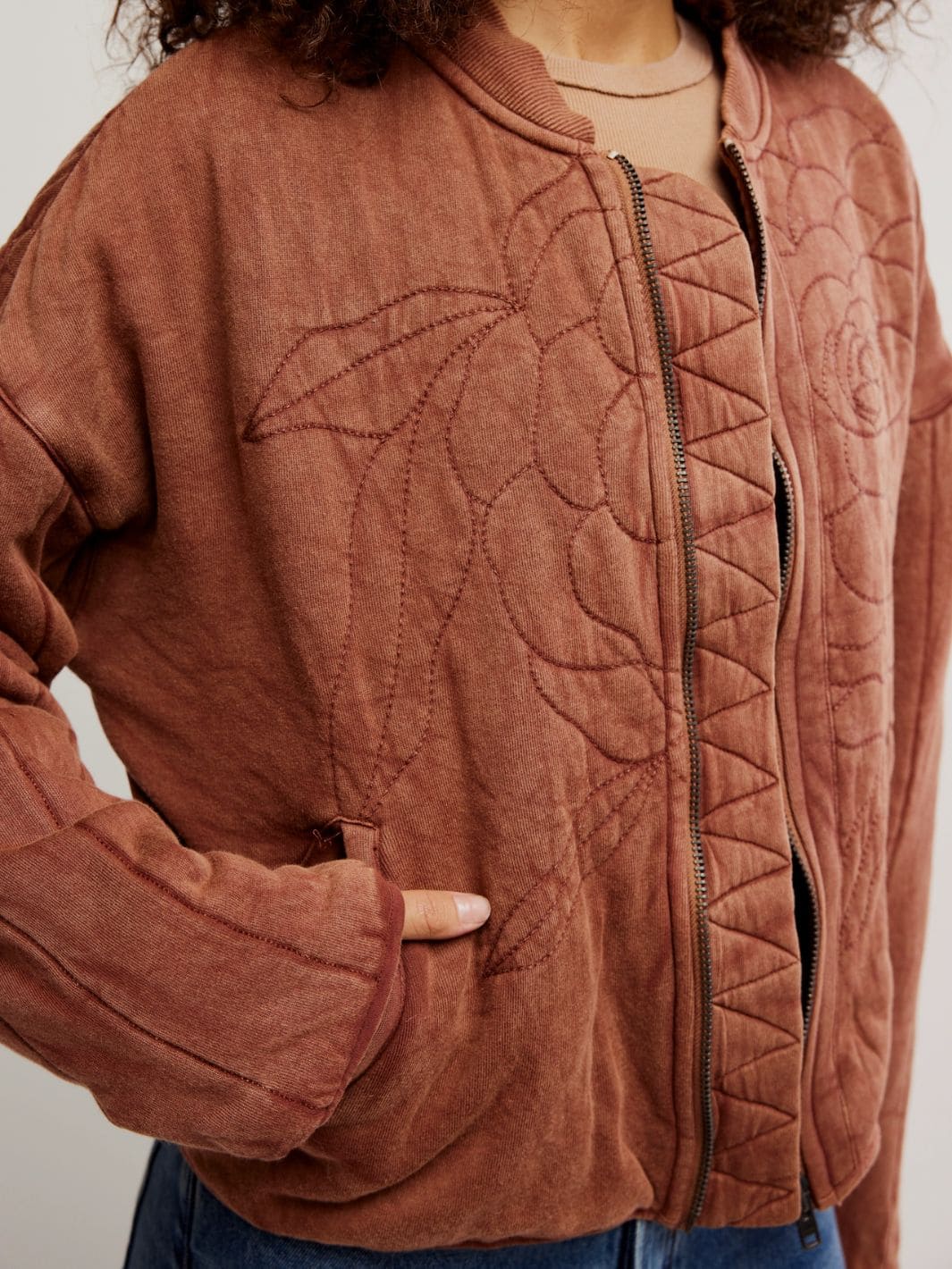 Rose Zip-Up Sweatshirt - Cinnamon Stick - Image 2