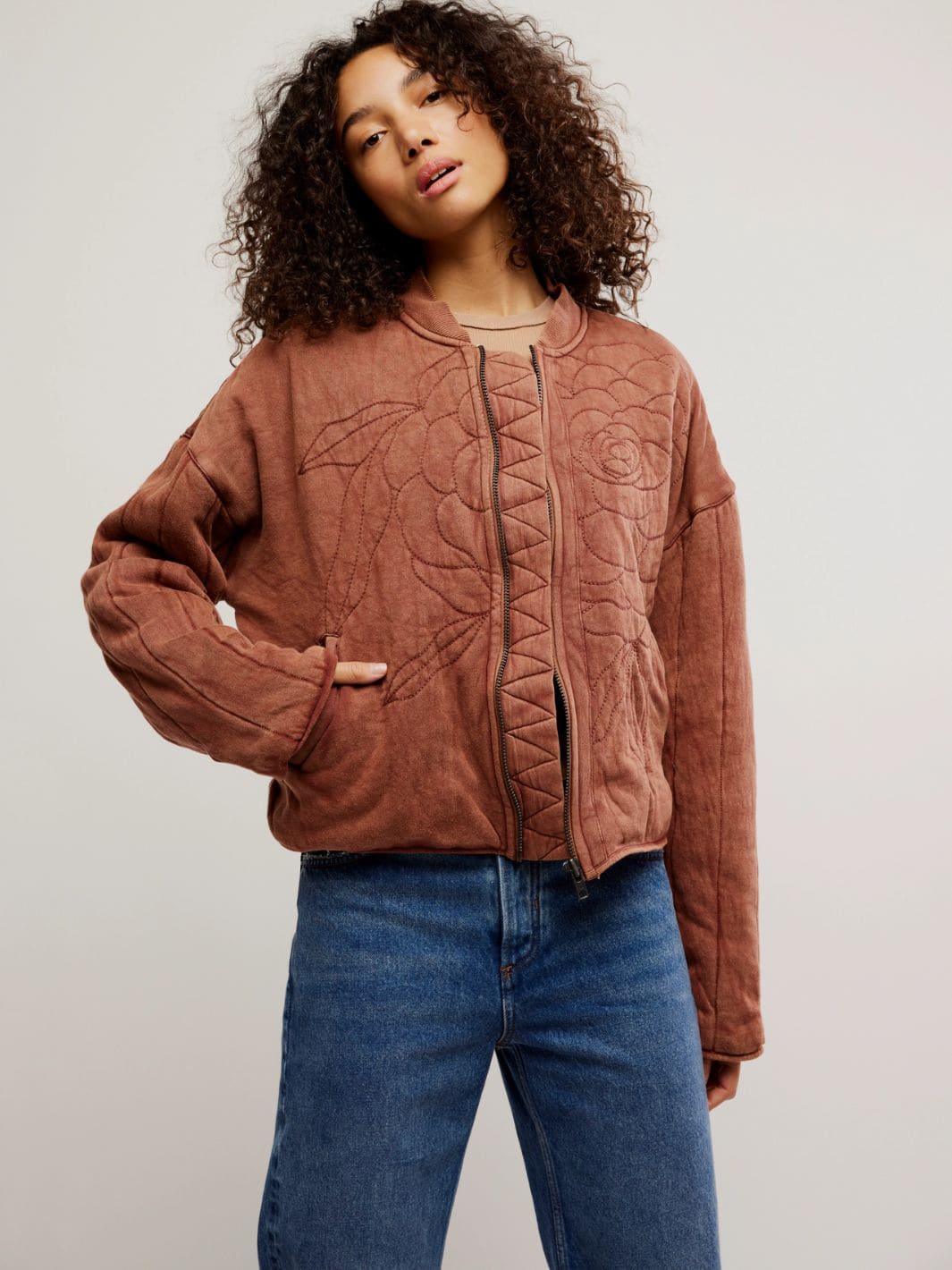 Rose Zip-Up Sweatshirt - Cinnamon Stick - Image 3