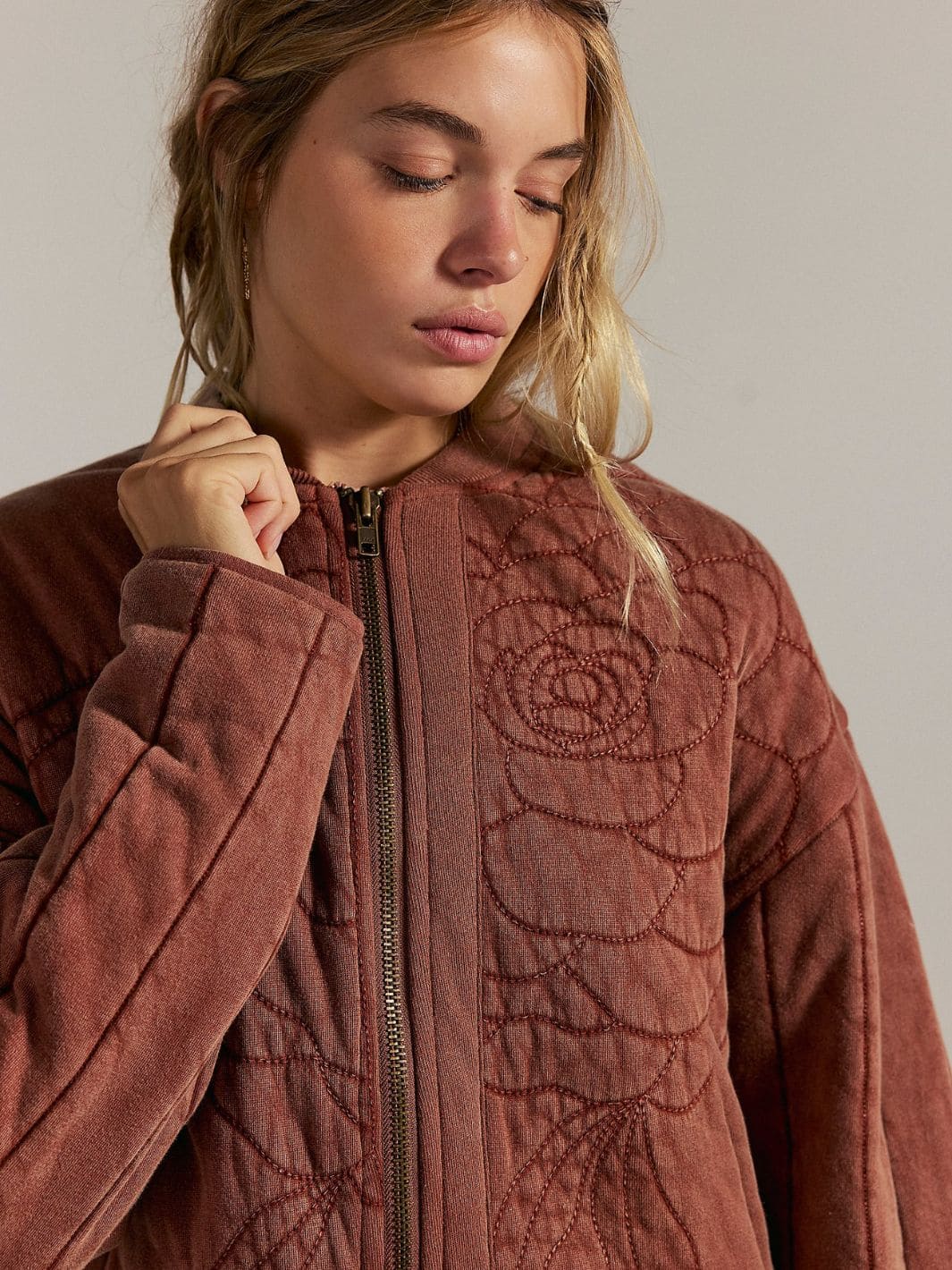 Rose Zip-Up Sweatshirt - Cinnamon Stick - Image 8
