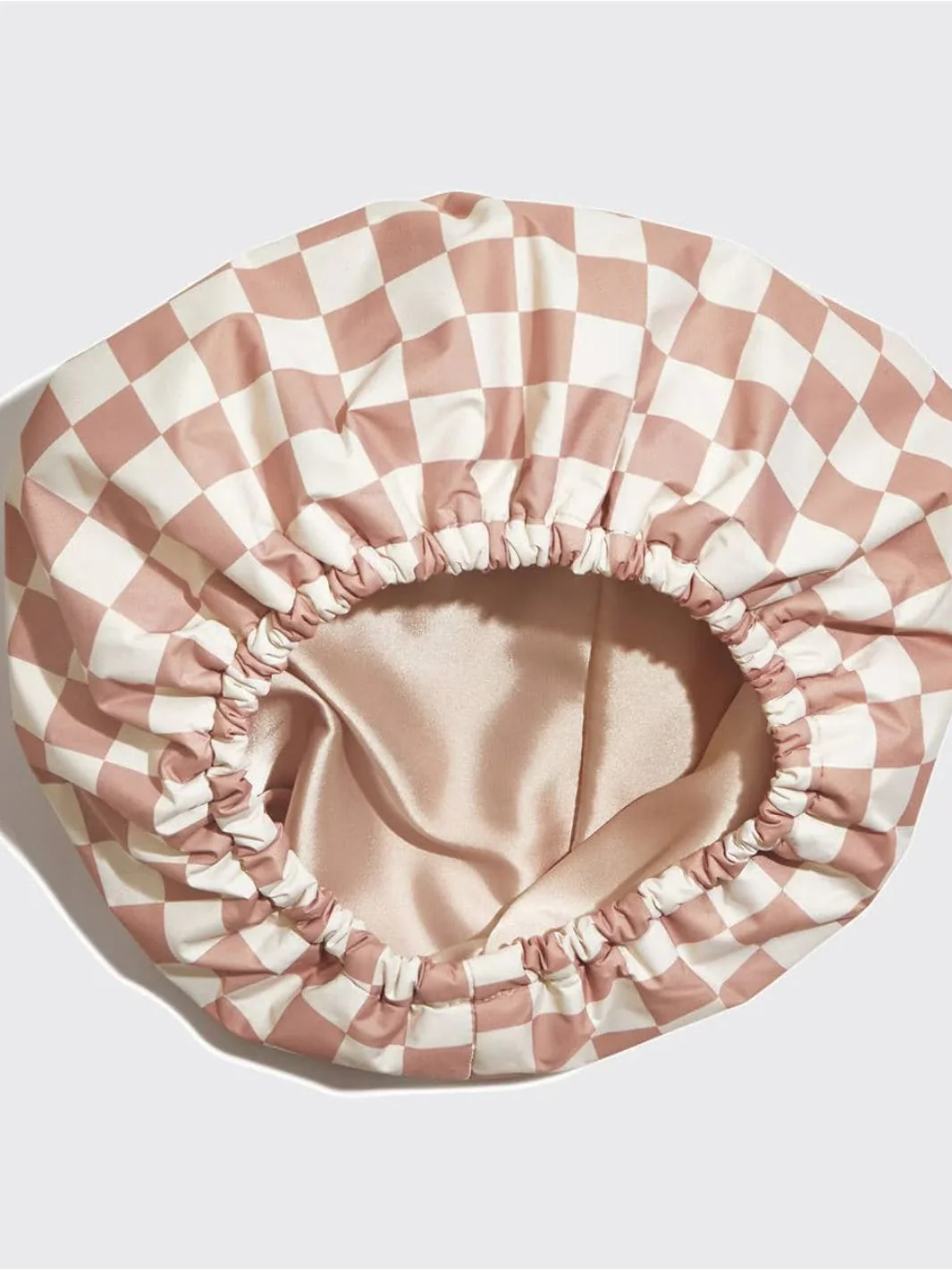 Satin Lined Flexi Shower Cap - Terracotta Checker - Image 6