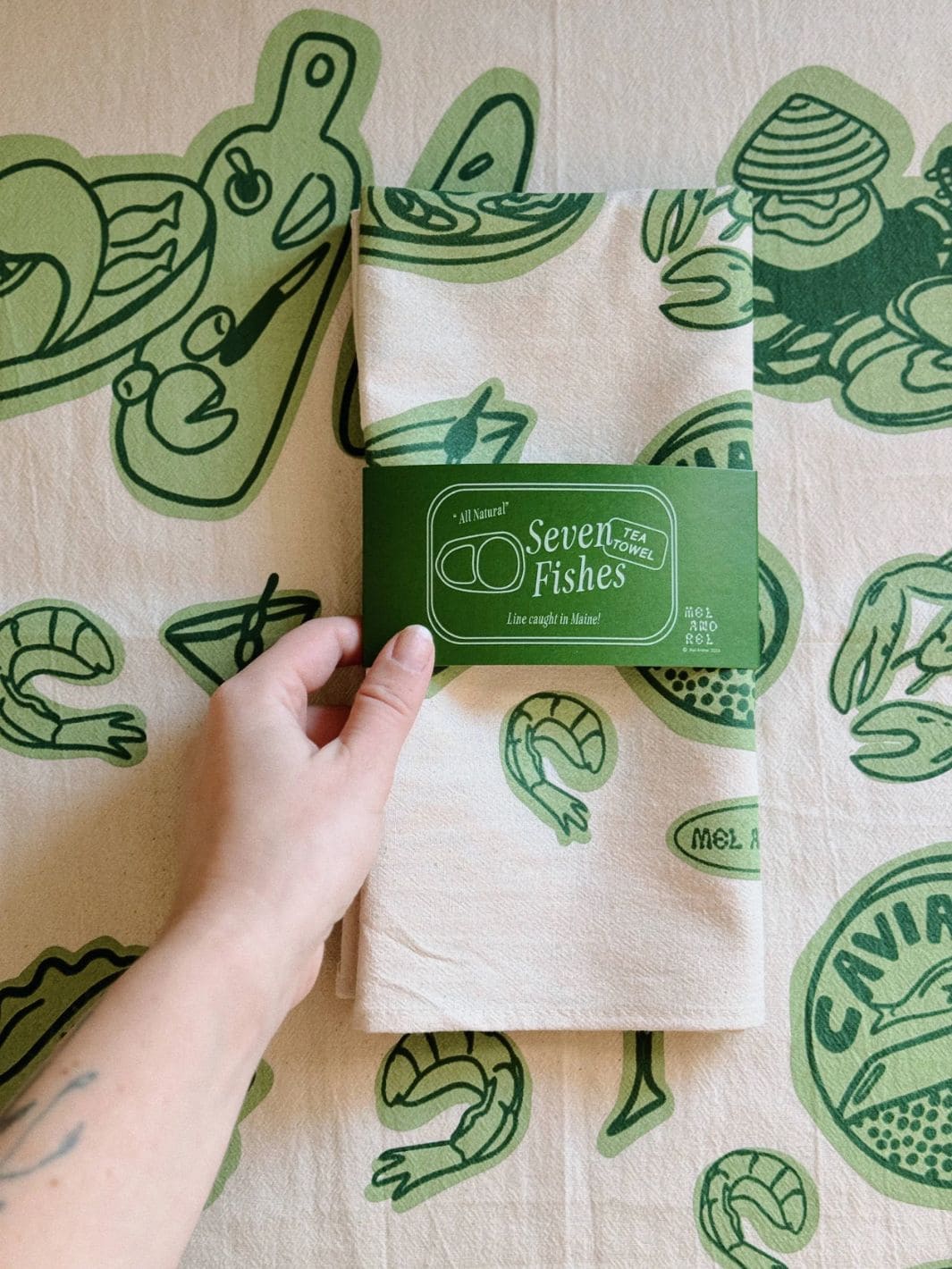 Seven Fishes Tea Towel - Evergreen - Image 2