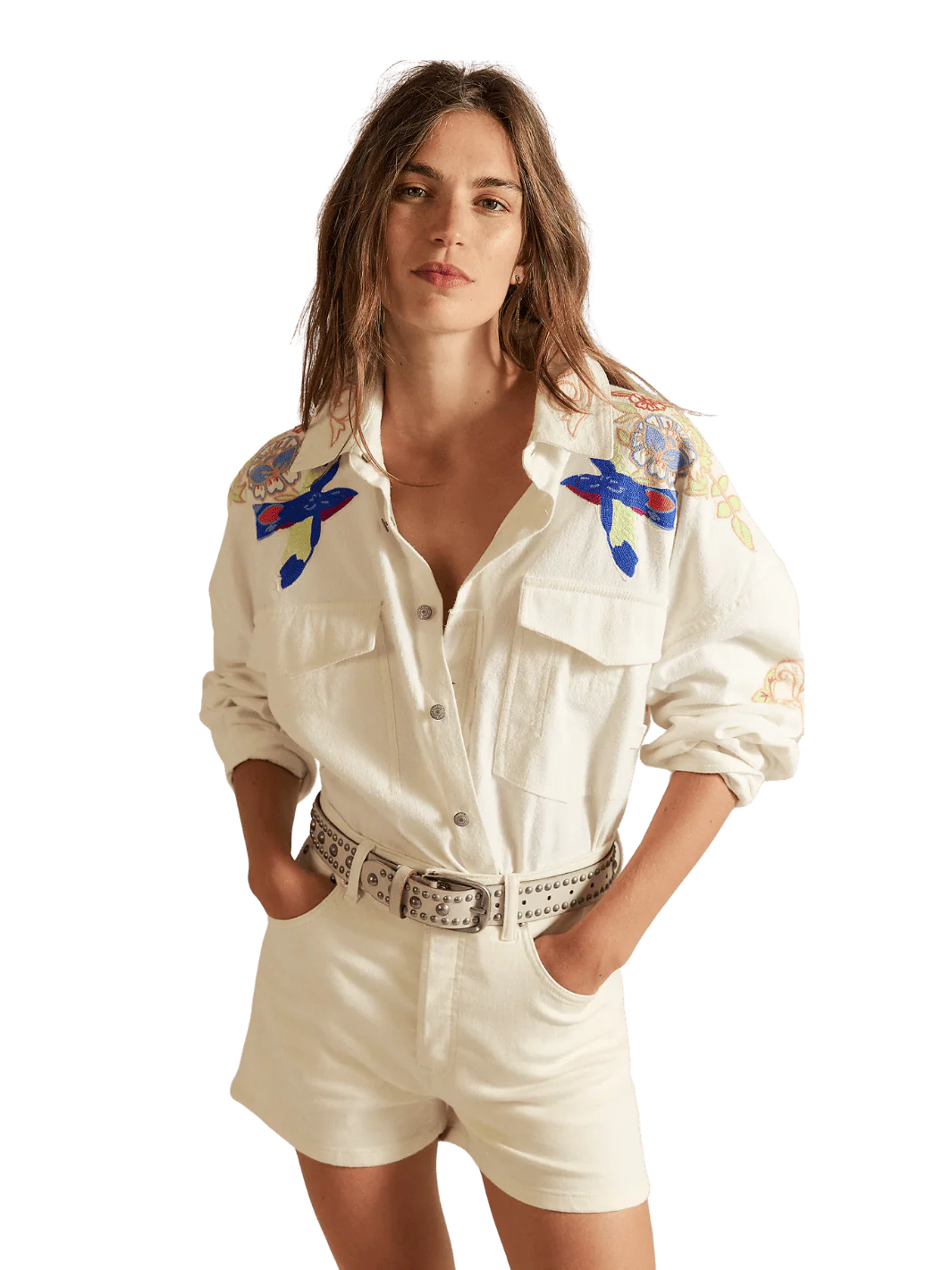 Take Flight Embroidered Shirt - Snow Bell Combo