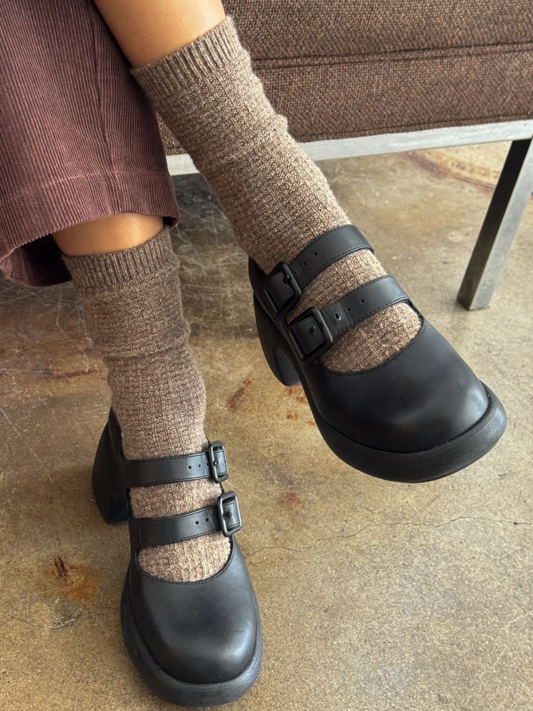 Wool Waffled Socks - Brown / Oatmeal - Image 2