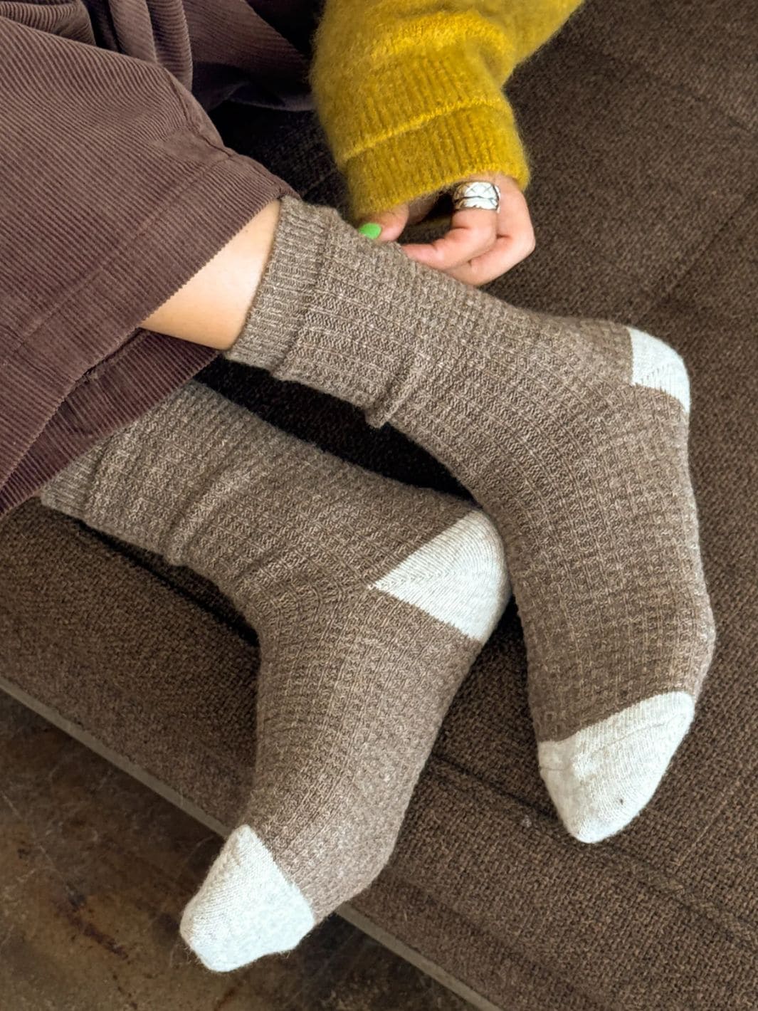 Wool Waffled Socks - Brown / Oatmeal - Image 3