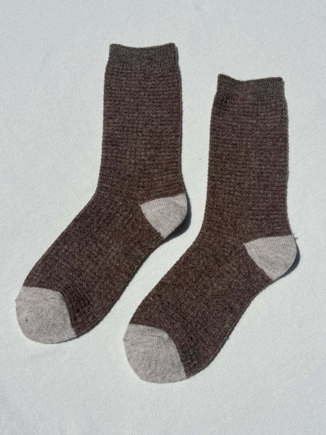 Wool Waffled Socks - Brown / Oatmeal - Image 4