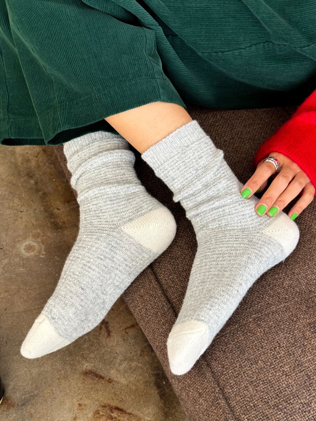 Wool Waffled Socks - Stone / Cream - Image 2